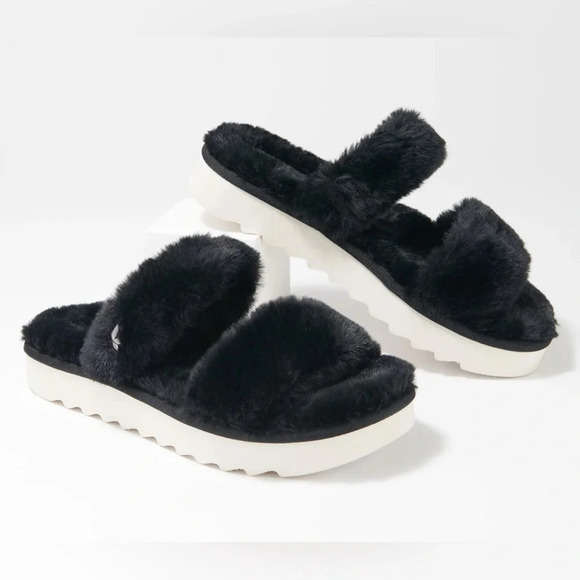 Koolaburra Shoes - KOOLABURRA by UGG Fuzz On Faux Fur Slide On Black Sandals SZ 10 *CLEAN*